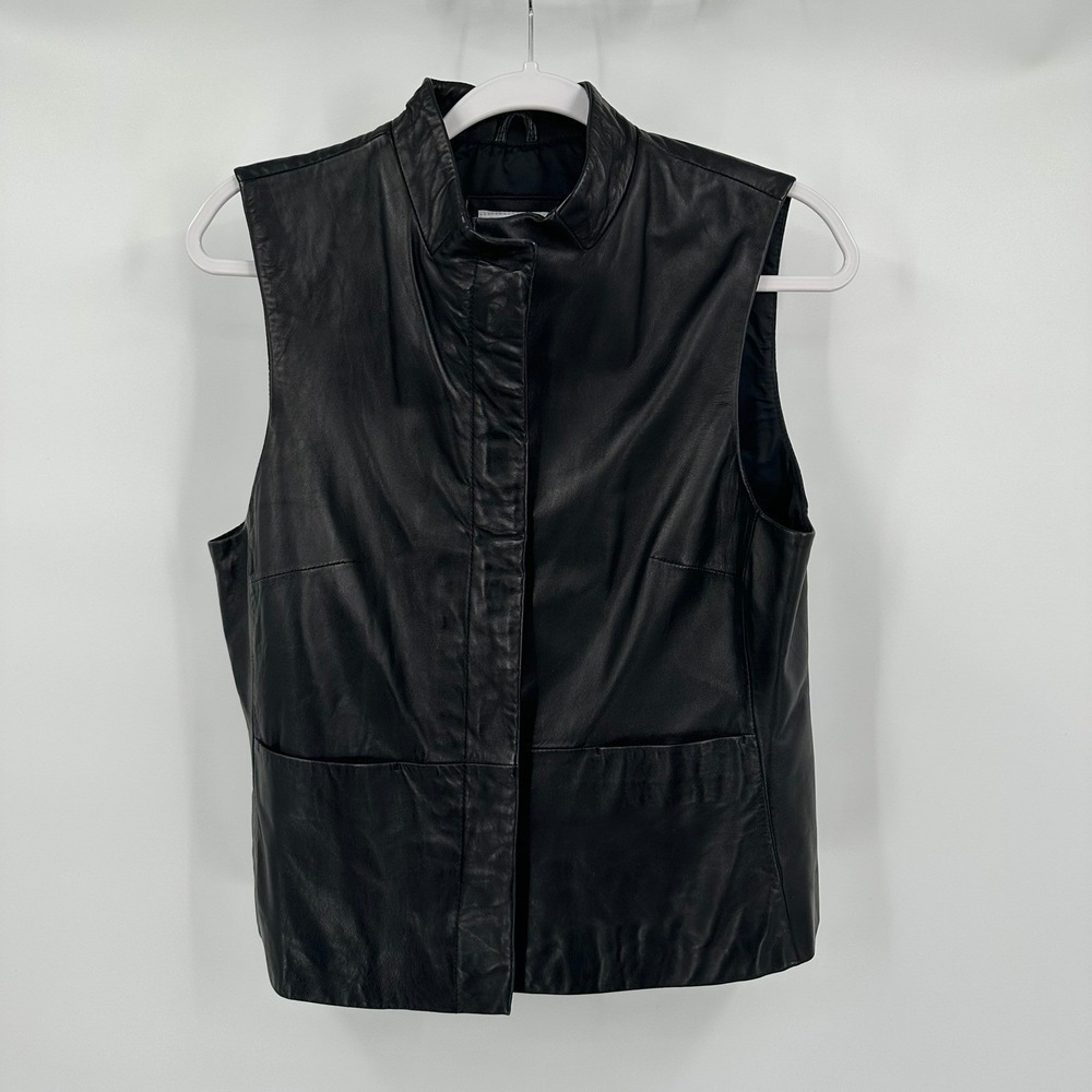 Coldwater Creek Womens Edgy Black Leather Vest Size S Minimalist Moto Layering